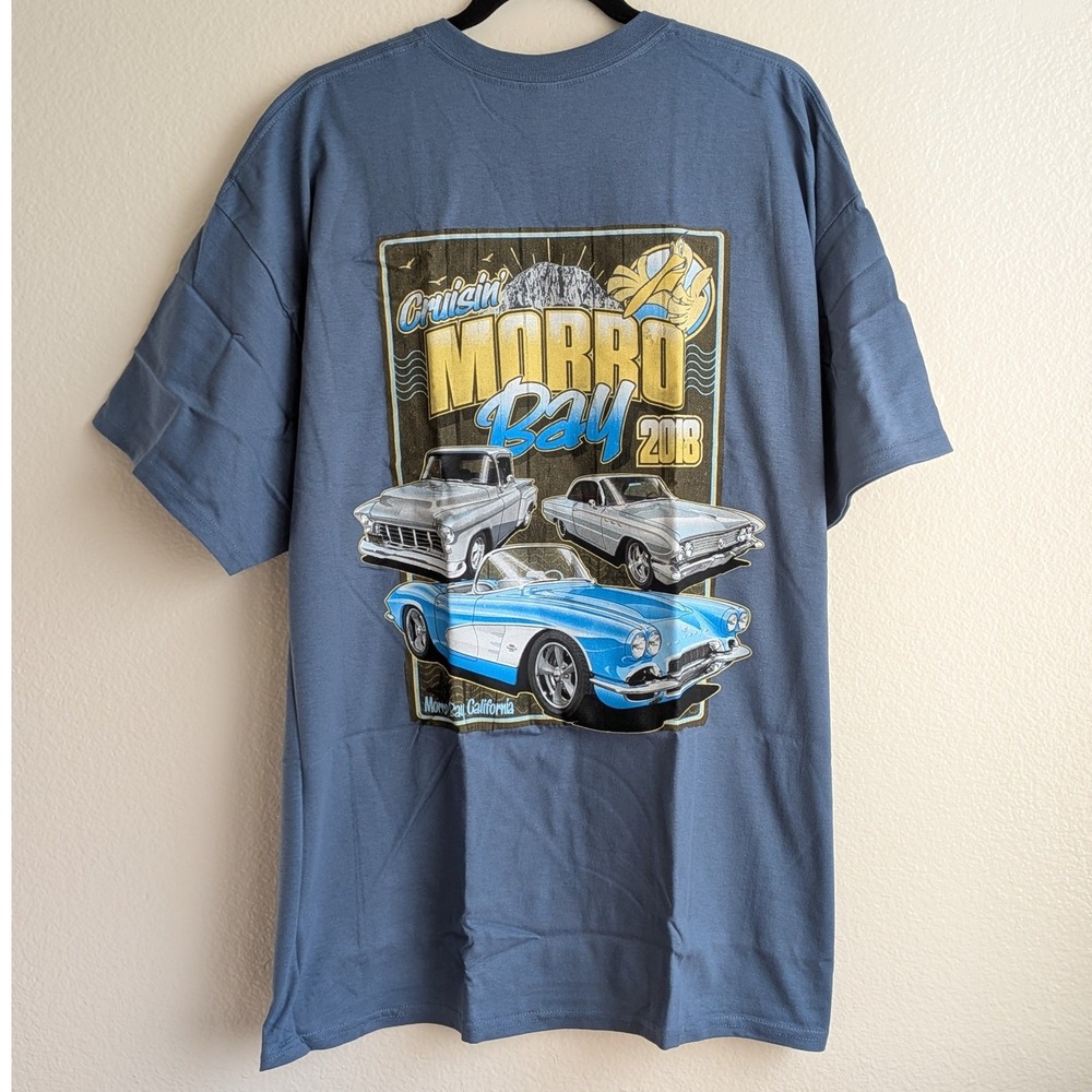 NWOT Cruisin Morro Bay 2018‎ Hot Rod  Classic Car Short Sleeve T-Shirt Blue 2XL